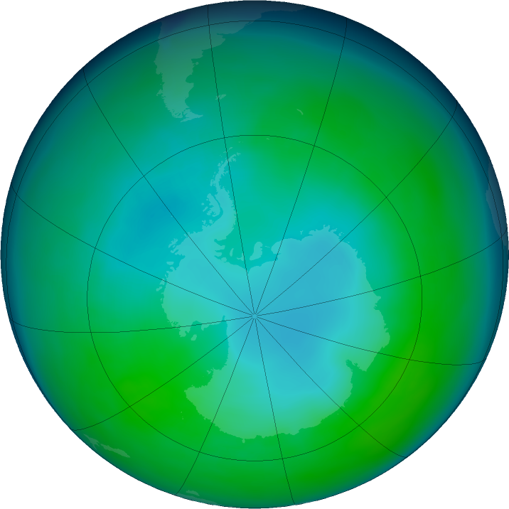 Antarctic ozone map for May 2024